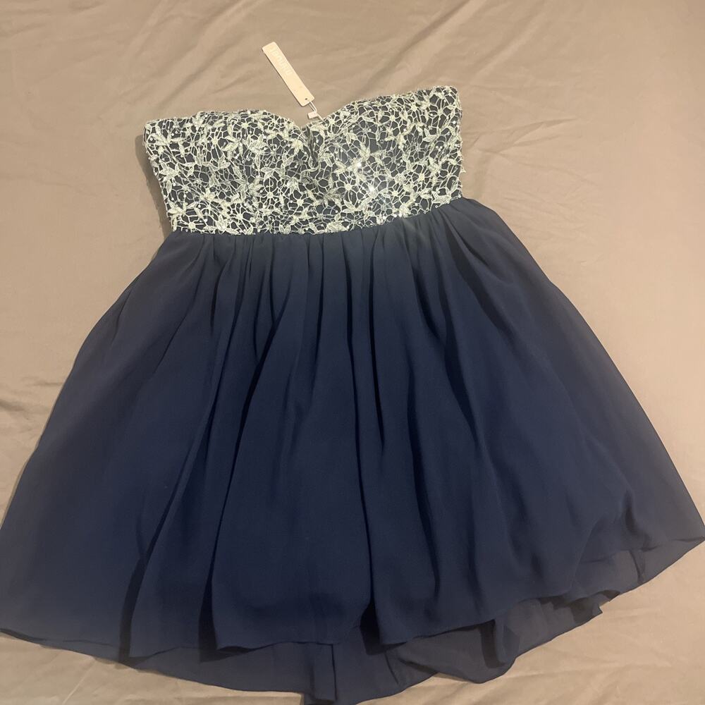 Minuet Mini Dress Cocktail Prom Bridesmaid Blue Silver Sequin Medium